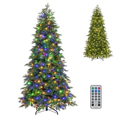 Tangkula 6 FT Pre-lit Artificial Christmas Tree with Remote Control 721 Branch Tips 300 LED Lights 11 Lighting Modes 2 Lighting Colors 3 Auto Timers