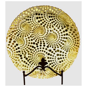 Essential Decor & Beyond 13" White Glass Charger with Gold Swirling Spirals Modern Design Set of 4 - 1 of 4