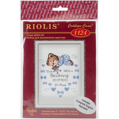 RIOLIS Counted Cross Stitch Kit 7"X9.5"-Boys Birth Announcement