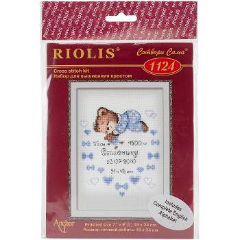 RIOLIS Counted Cross Stitch Kit 7"X9.5"-Boys Birth Announcement (14 Count)