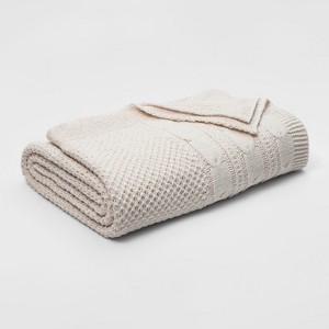 Twin Cable Knit Chenille Bed Blanket Cream - Threshold , Ivory