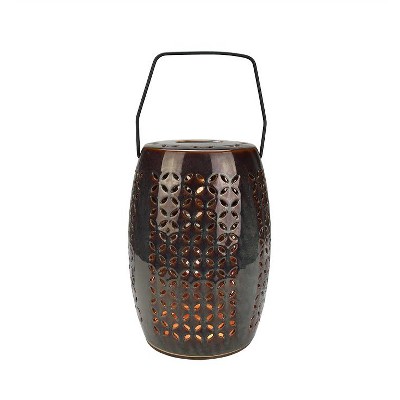 Northlight 10.25" Decorative Chestnut Brown Bellaroma Crescent Cut-Out Ceramic Candle Warmer Lantern