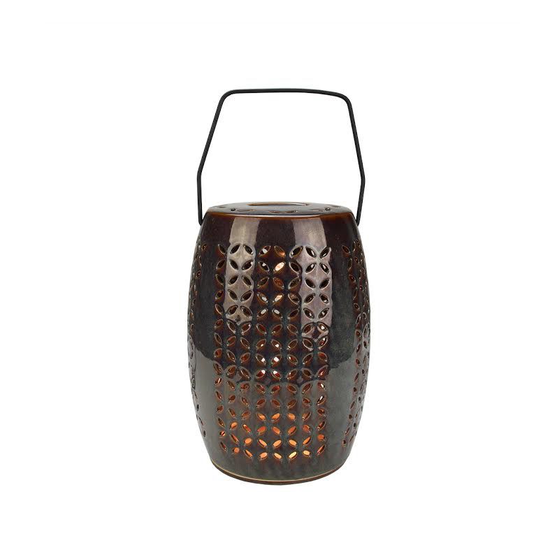 Northlight 10.25" Decorative Chestnut Brown Bellaroma Crescent Cut-Out Ceramic Candle Warmer Lantern, 1 of 3