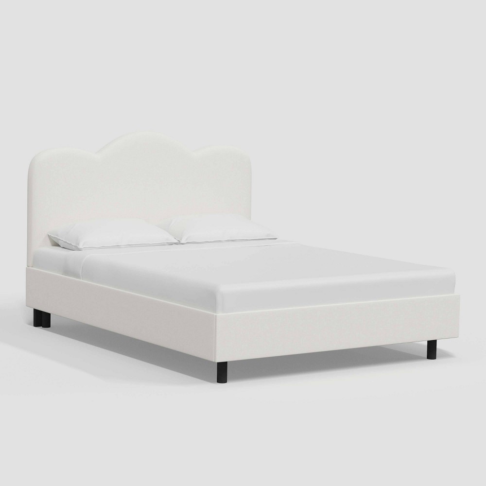 Photos - Bed Lizzie Twin Size Upholstered Scallop Platform  in Textured Linen White - Threshold™