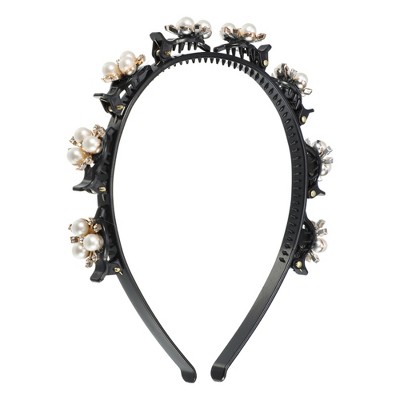 Unique Bargains Women's Fashion Floral Faux Pearl Headband 4.13" ID Rose Gold Tone 1 Pc