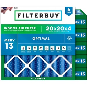 Filterbuy 20x20x4 Air Filter (6-Pack), Pleated MERV 13 Health Defense Replacement HVAC AC Furnace Filters (Actual Size: 19.50 x 19.50 x 3.63) - 1 of 4