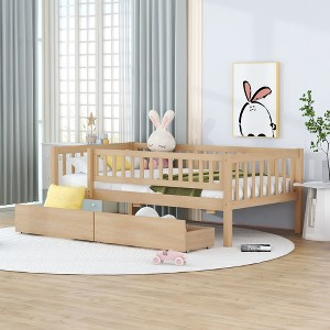 NicBex Twin/Full Size Daybed Wood Bed Frame with 2 Drawers and Fence Guardrails for Children,Boys,Girls - 1 of 4