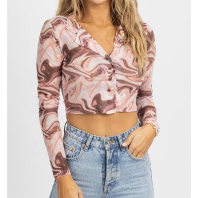 Women's MARBLED BUTTONED COLLAR TOP - Bailey Rose