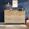 6 Drawer Rattan Dresser with Railed Edge, Modern Double Dresser with Metal Legs and Gold Handles, Farmhouse Wood Storage Chest of Drawers for Bedroom and Nursery - image 3 of 4