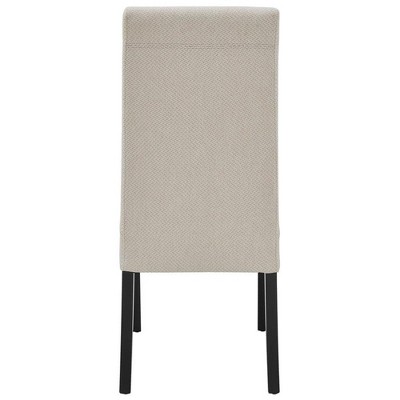 Beige Upholstered Parsons Side Chair with Black Wood Legs