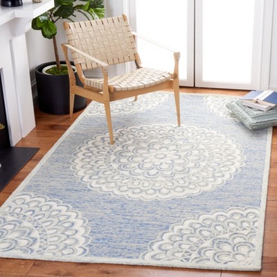 Blue and Ivory Hand-Tufted Wool Rectangular Area Rug