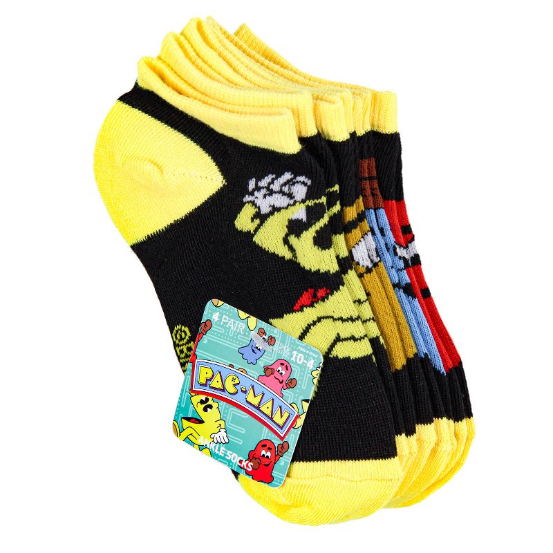 Pac-Man Multi-Character Design Kids Ankle No-Show Socks 4 Pairs Multicoloured, 2 of 7