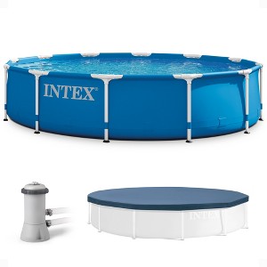 Intex 28211EH 12-foot x 30-inch Metal Frame Round 6 Person Outdoor Above Ground Swimming Pool with GFCI Filter Pump and Pool Cover - 1 of 4