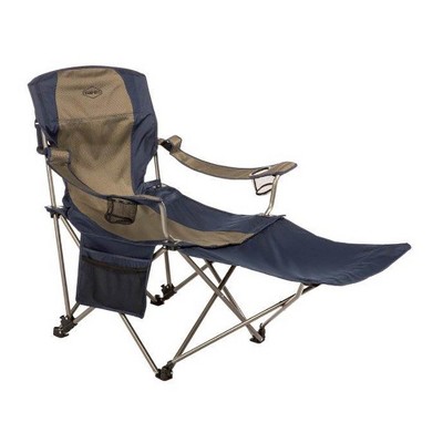 Kamp-Rite Outdoor Camping Furniture Beach Patio Sports Folding Lawn Chair Lounger with Detachable Footrest and Cup Holders, Navy/Tan