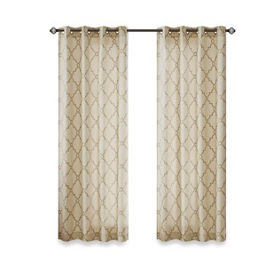 DSVIMOY Curtain Panels, Fretwork Print Grommet Top Window Curtain Panel for Living Room, Bedroom, Beige&Gold, 84"*50"*0.13" - 1 of 4