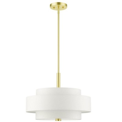 Satin Brass 4-Light Drum Chandelier with Off-White Shade