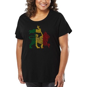 LA Pop Art Women's Word Art T-shirt - Rasta Lion - One Love - 1 of 4