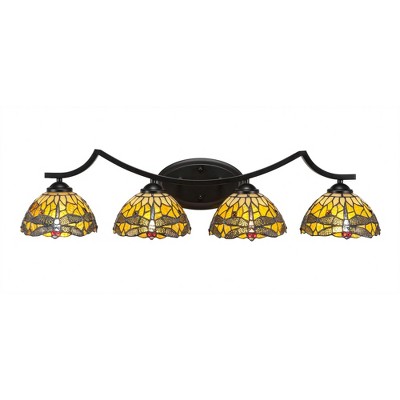 Toltec Lighting Zilo 4 - Light Vanity in  Matte Black with 7" Amber Dragonfly Art Glass Shade