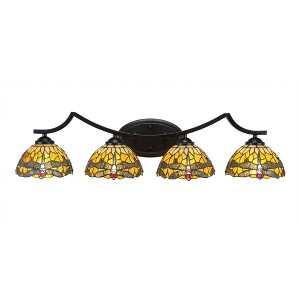 Toltec Lighting Zilo 4 - Light Vanity in  Matte Black with 7" Amber Dragonfly Art Glass Shade - 1 of 1