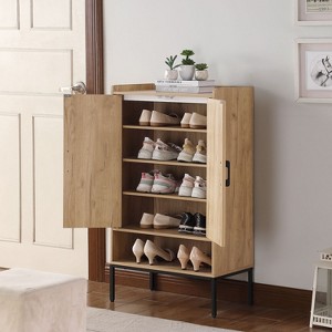 KTMBDW Shoe Cabinet with Doors, 5-Tier Shoe Storage Cabinet, Wooden Shoes Rack Shoe Storage Organizer for Entryway, Hallway, Living Room, Natural - 1 of 4