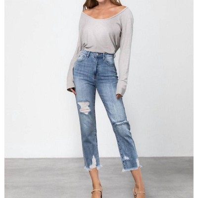 Women's Hi-rise Straight Distressed Crop Denim Jean - Insane Gene