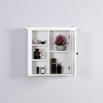 Modern Bathroom Wall Cabinet, With 3 Open Compartments, Door, Wall Mounted Storage Organizer, Over The Toilet Storage Wall Mounted Cabinet