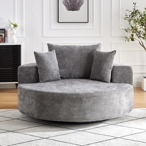 55 inch Black Chenille Foam Single Swivel Chair for Living Room Bedroom Lounge and Projection Room - 1 of 4