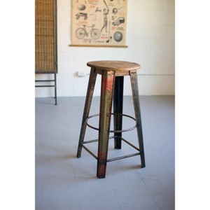 Recycled Metal Bar Stool with Wooden Top – 30" Tall by Kalalou - 1 of 1