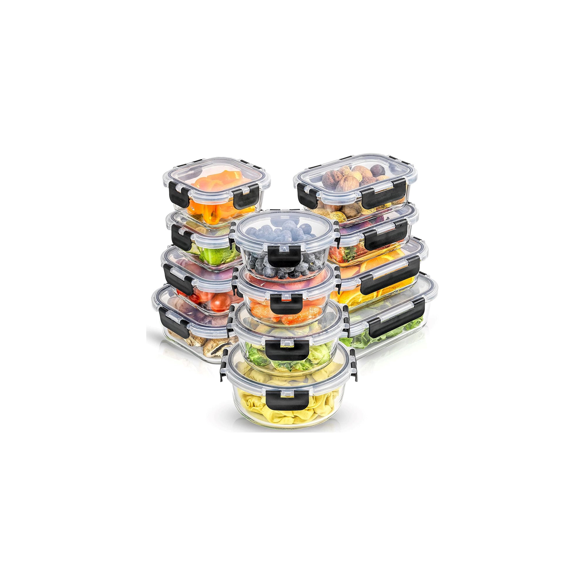 JoyFul by JoyJolt 24 Piece Glass Food Storage Containers with Leakproof Lids Set - Black