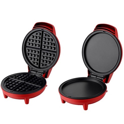 DASH Mini Maker Waffle Maker + Griddle, 2-Pack Griddle + Waffle Iron - Red