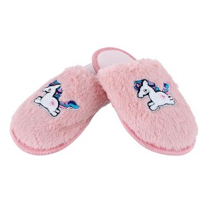 CTM Girl's Fuzzy Unicorn Slide Slippers - 1 of 4