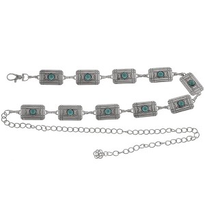 Anna-Kaci Women's Waist Chain Belt with Rectangular Links and Turquoise Stone Accents - 1 of 4