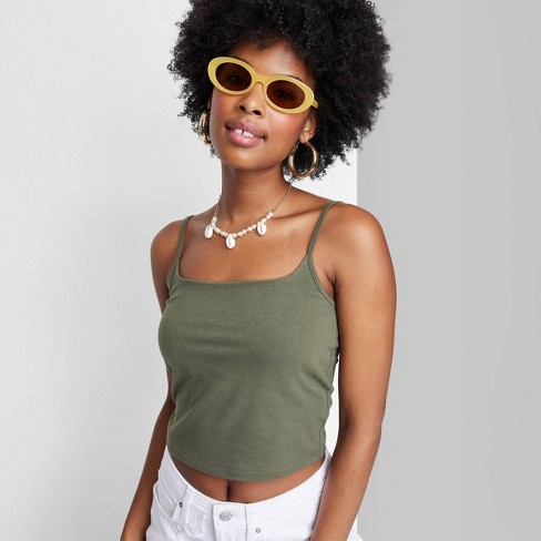 Women's Slim Fit Cropped Cami Tank Top - Wild Fable Olive Green 1X