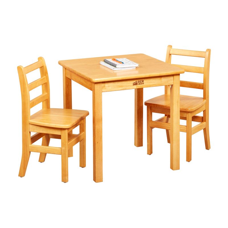 ECR4Kids 24in x 24in Square Hardwood Table with 24in Legs and Two 14in Chairs, Kids Furniture, 4 of 11