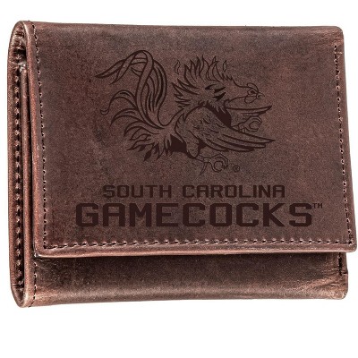 Evergreen NCAA South Carolina Gamecocks Brown Leather Trifold Wallet Officially Licensed with Gift Box