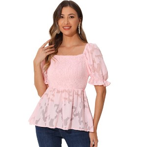 INSPIRE CHIC Women's Smocked Square Neck Ruffle Short Sleeve Peplum Waist Blouse - 1 of 4