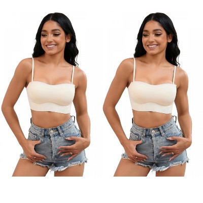INSPIRE CHIC 2 Pcs Women's Push Up U Back Adjustable Straps Full Cup Wirefree Tube Convertible Bras