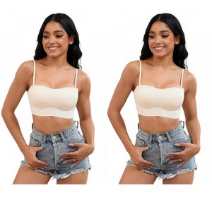 INSPIRE CHIC 2 Pcs Women's Push Up U Back Adjustable Straps Full Cup Wirefree Tube Convertible Bras - 1 of 4