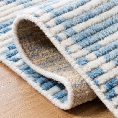 Hand-Knotted Light Blue and Ivory Wool Geometric Area Rug, 8' x 10'