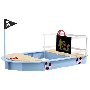 Aghana Digitals Pirate Ship Wooden Sandbox for Kids 3-7, Blue Fir Wood with Storage & Seats, - 1 of 4
