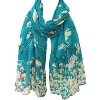 Wrapables Lightweight Vintage Floral Bird Print Long Scarf Wrap, Teal - 4 of 4