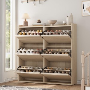 Shoe Cabinet with 6 Flip Drawers, Wooden Shoe Organizer Cabinet with Adjustable Shelf, Shoe Storage for Entryway - 1 of 4