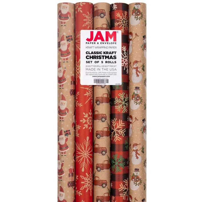 JAM Paper &#38; Envelope 5ct Premium Kraft Christmas Gift Wrap Rolls, 2 of 6