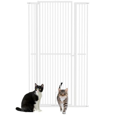 PawHut Extra Tall Dog Gate With Cat Door – Auto Close – Fits 74-101cm Wide