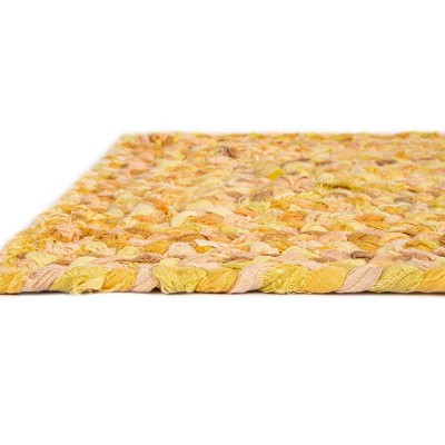 Handmade Boho Medallion Braided Rug in Vibrant Blue and Orange