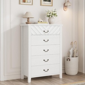 5-Drawer Dresser for Bedroom, 45.2" Tall Vertical Storage Chest, White Wood Closet Organizer - 1 of 4