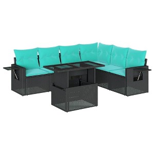 vidaXL 7 Piece Garden Sofa Set with Cushions - Black - 1 of 4