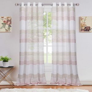 Farmhouse Striped Voile Semi Sheer Curtains, 52" x 95" Pink - 1 of 4