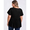 Women's Plus Size Eyelet Embroidery Crew Neck Ruffle Hem Cinched Waist Short Sleeve Babydoll Blouses - GRACE & GRANDEUR - 3 of 4