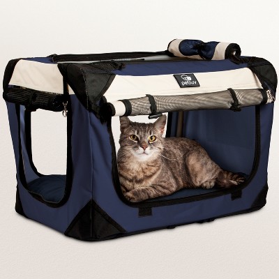 PetLuv Cat & Dog Carrier Foldable Pet Travel Crate, Removable Plush Pillow, Privacy Windows, Locking Zippers, Pocket, Seatbelt Straps
